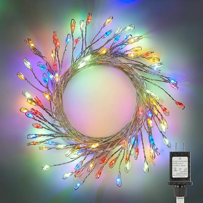 Minetom Fairy Lights Plug in, 10Feet 200LED Cluster String Lights, Silver Wire Waterproof Starry Firecracker Lights for Ceiling Bedroom Wreath Window Wedding Christmas Tree Decorations, Multicolor