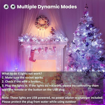 BrizLabs RGB String Lights, Color Changing Red White Blue Patriotic Lights, 100 LED 33ft USB Mini Christmas Light String Dimmable, Remote Twinkle Fairy Light Clear Wire for Xmas Halloween Party Room