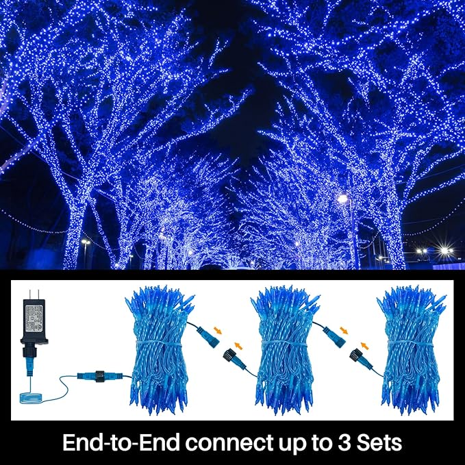 LAMPHOME 32.5FT 100LED Blue Christmas String Lights, 16 Modes Waterproof Fairy Lights Plug in, Twinkle String Lights Indoor Outdoor for Bedroom Wall Halloween Tree Party Home Decoration