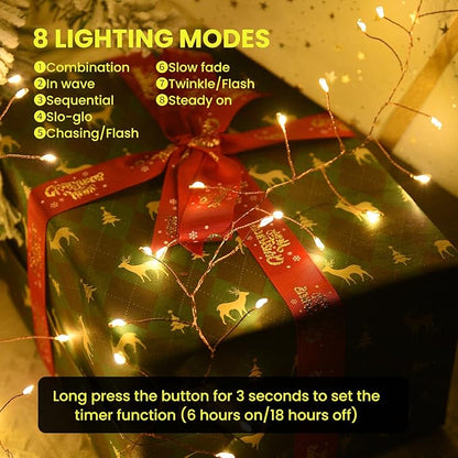 Dailyart 300 LED Fairy Lights with Remote, Warm White, 8 Modes, Plug in, Waterproof, Christmas Decoration, 10ft