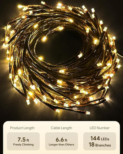 NIDISETPJAS Enchanted Willow Vine Lights with Remote, Christmas Swags Decorations Indoor Room Decor, 18 Branches 144 LEDs Lighted Willow Vine Lights for Walls Bedroom Home Decor