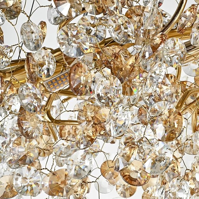 Modern Crystal Chandelier, 12-Light Raindrop Pendant Light Fixture, Luxury Gold Tree Branch Design for Dining Room, Living Room, Bedroom, Entryway - Elegant Home Decor