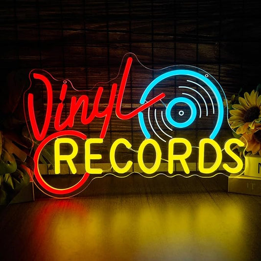 Neon Record Sign - Vintage Record Store Retro Light, Vinyl Record Decor LED Sign for Music Room, Home Studio & Man Cave, Retro Wall Art Gift for Audiophiles and Collectors(16.8 * 10.9inch)