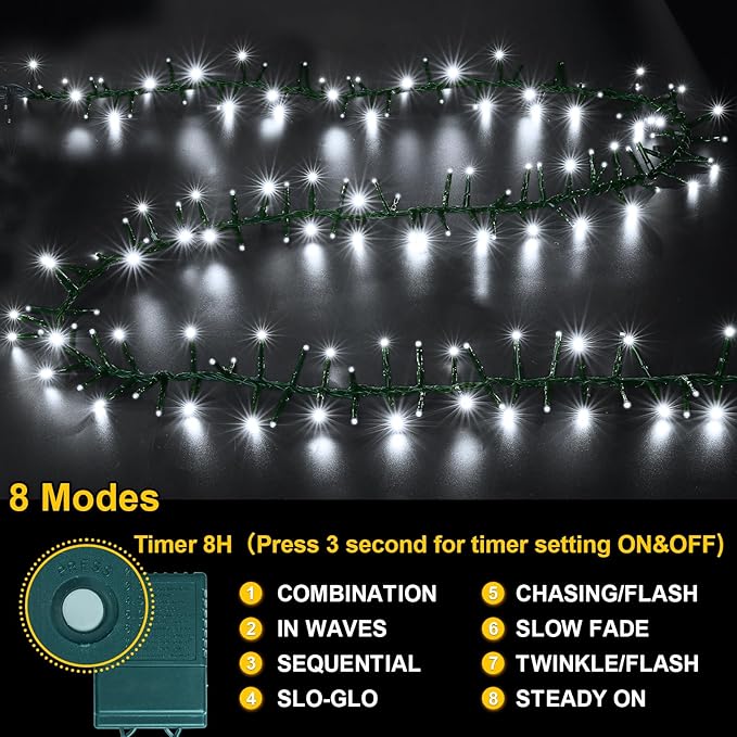 LAMPHOME 500 LED White Christmas String Lights, Plug in Twinkle Fairy Lights with 8 Modes & Timer, Waterproof Connectable Lights for Indoor Outdoor Home Party Wedding Bedroom Tree Decoration