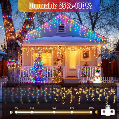 JMEXSUSS Color Changing Outdoor Waterproof Icicle Lights, 400 LED with Remote, Warm White to Multicolor for Christmas Eaves Party Decorations