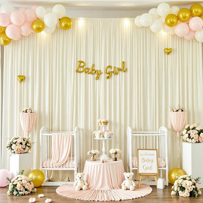 10x10ft Beige Backdrop Curtain for Wedding Parties Wrinkle Free Fabric Beige Drapes Backdrop Decoration for Baby Shower Birthday Photography Decoration 2 Panels, 5ft x 10ft
