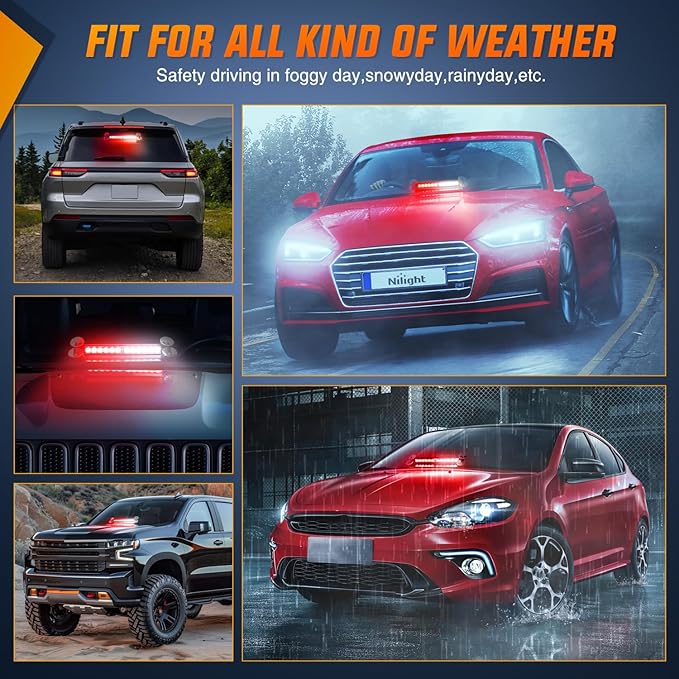 Nilight 12LED Traffic Advisor Strobe Light Bar Red White Emergency Warning Hazard Safety Dash Front/Rear Windshield Flashing Lights for Cars Trucks Police Firefighter Plow Construction Vehicles