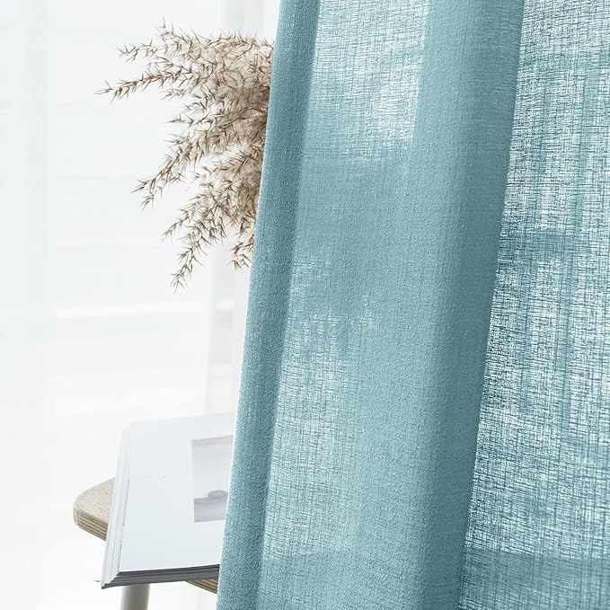 Melodieux Blue Semi Sheer Tier Curtains 36 Inch Length for Kitchen Cafe Bedroom Small Windows, Linen Look Rod Pocket Short Curtain Tiers Voile Drapes, 2 Panels