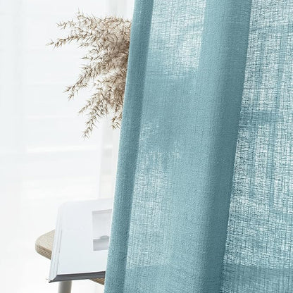 Melodieux Blue Semi Sheer Tier Curtains 36 Inch Length for Kitchen Cafe Bedroom Small Windows, Linen Look Rod Pocket Short Curtain Tiers Voile Drapes, 2 Panels