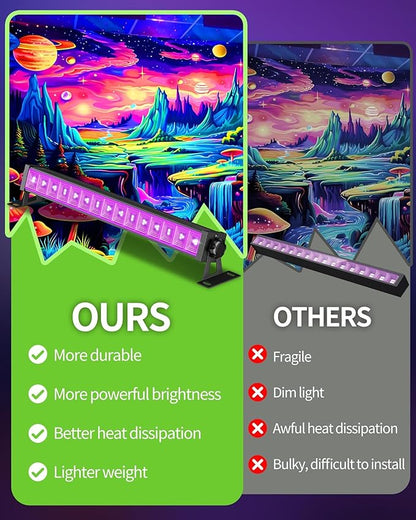 THECHAM 42W LED Black Light Bar, Blacklight Bar with 6ft Cord+Plug+Switch, Black Lights for Glow Party, Fluorescent Poster, Body Paint, Birthday, Halloween, Bedroom, Classroom
