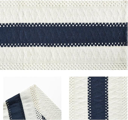 Artoid Mode Dark Blue Farmhouse Rustic Table Runner, Seasonal Holiday Hollow Kitchen Dining Table Decoration for Home Party Decor 12x108 Inch