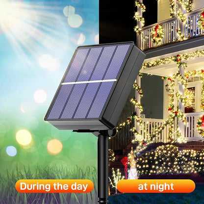 New Upgraded Solar Christmas String Lights Outdoor Waterproof 2 Pack Total 144ft 400 Led Solar & USB Rechargeable 19 Modes Christmas Tree Lights for Outdoor Indoor Yard Xmas Decorations, Warm White
