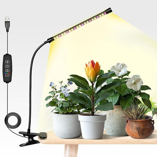 iPower LED Grow Lights for Indoor Plants, Full Spectrum Plant Growing Lamp with Yellow Red LEDs, 10-Level Dimmable, Auto On Off with 6/9/12H Timer, 1 Tubes