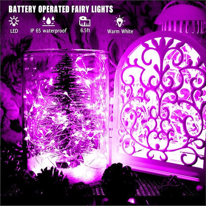 6 Pack Fairy Lights Battery Operated No Remote LED Starry String Lights 30 Micro Starry LEDs on 10ft Copper Wire Light for DIY Wedding Centerpiece Table Decorations (Pink)