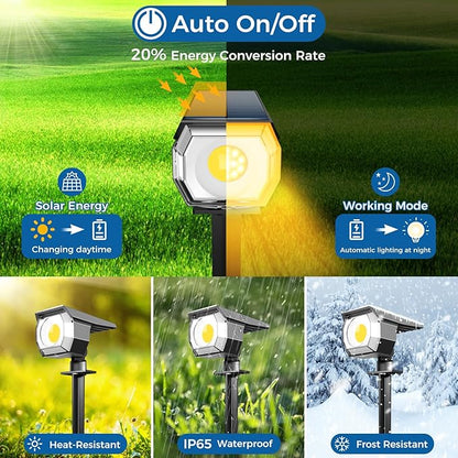 Peasur 18 Pack Solar Lights Outdoor, Spotlights Outdoor Waterproof 3 Modes, 2-in-1 Auto On/Off Solar Spot Landscape Lighting Outside for Tree Plants Yard Garden Pathway, Warm White