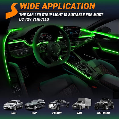 Interior Car LED Strip Lights 400 inches Fiber Optic tubing USB Powered RGB 8 in 1 Car Neon with Wireless APP and Remote Control, Ambient Lighting Kits 16 Million Colors,Sync to Music