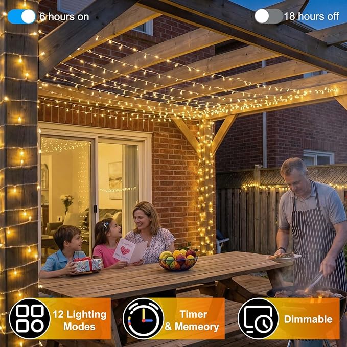 1500 LED Christmas Lights Outdoor Use, 470ft 12 Modes Warm White LED String Lights with Timer Dimmable, Waterproof Christmas Lights for Tree Xmas Patio Yard Fence Balcony Garden Decorations