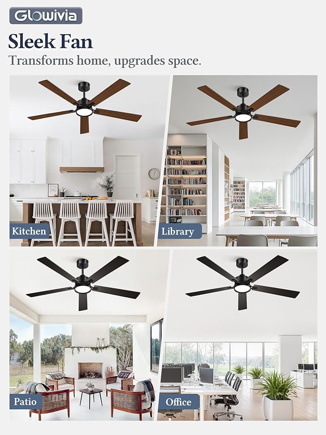 60 Inch Ceiling Fan with Lights and Remote, Smart APP Control, Dimmable with All-Setting Memory, Quiet DC Motor Reversible Blades, Damp Rated Modern Ceiling Fan for Bedroom Patio Living Room