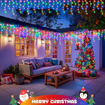 JMEXSUSS 400 LED 38.8Ft Icicle Christmas Lights with Remote - Outdoor Multicolor String Lights Plug in, 8 Mode for Outside Indoor House Yard Patio Eave Decorations
