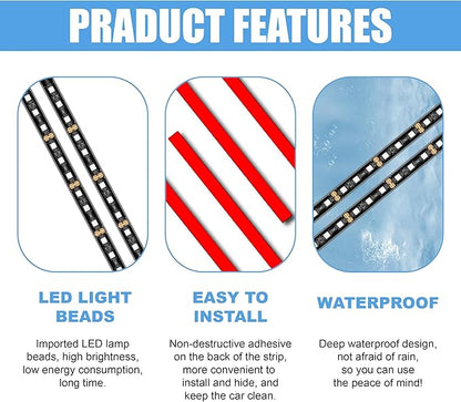 Car LED Strip Light, 24 LED RGB Neon Auto Interior Atmosphere Lights, 12V USB Port Under Dash Ambient Night Light, Universal Decorative Lamp Accessory for Car Truck (Ice Blue, USB)