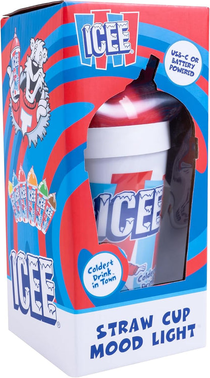 Fizz Creations ICEE Straw Cup Mood Light – 9" Tall LED Night Light, Officially Licensed Merchandise, Retro Red & Blue Design, USB-Powered, Fun & Functional Home Décor.