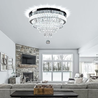 FRIXCHUR 19.7" Modern Crystal Chandeliers Crystal Ceiling Light LED Remote Control Chandelier Light Fixture for Bedrooms Living Room Dining Room Lights (Dimmable)