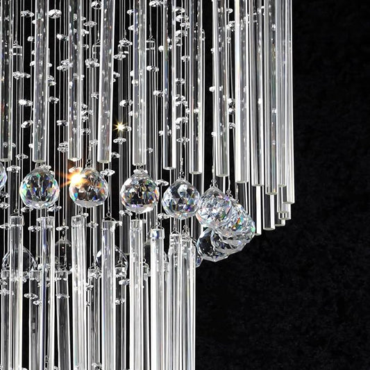 Flashing God D40''x H110'' Modern Crystal Chandelier LED Dimmable Large Raindrop Chandeliers High Ceiling Light for Foyer Stairwell Entryway Living Room Silver