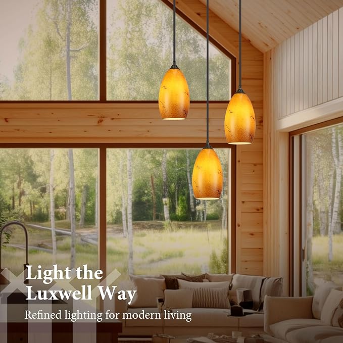 Pendant Lighting, Modern Handblown Amber Color Glass, Oval Art Shade Hanging Light, Oil Rubbed Bronze Finish for Kitchen, Dining Room, Foyer Decor 4.25" L x 5.5" W x 9" H Shade (1 Pack)