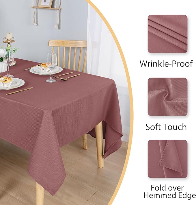 Hiasan 60 X 120 Inch Rectangle Textured Tablecloth - Waterproof Spillproof Antiwrinkle Jacquard Table Cloth for Kitchen and Dining Dinner, Outdoor Picnic, Holiday and Parties, Dusty Rose