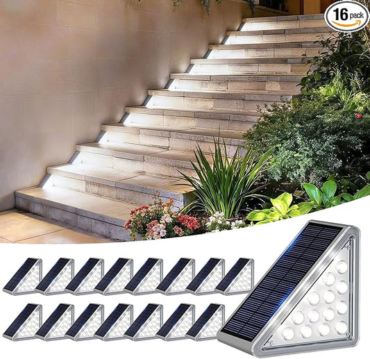 Solar Step Lights Outdoor Waterproof IP65,Cool White Solar Stair Lights, Outdoor Light Decor for Stair, Deck, Step, Porch and Outside Patio, 16 Pack