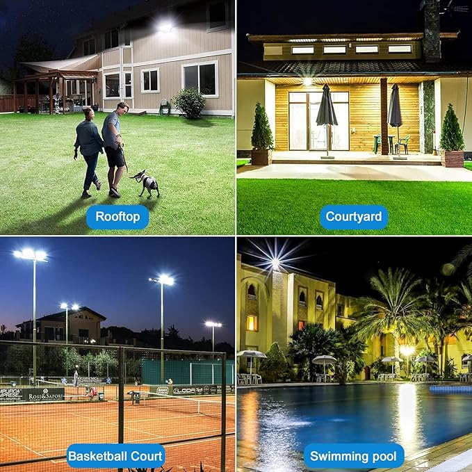 LED Flood Lights Outdoor, 2 Pack 150W 15000LM Bright Exterior Floodlight, IP65 Waterproof LED Work Lights, 6500K Daylight White, Plug in Flood Light Outdoor for Yard, Garden, Lawn, Backyard