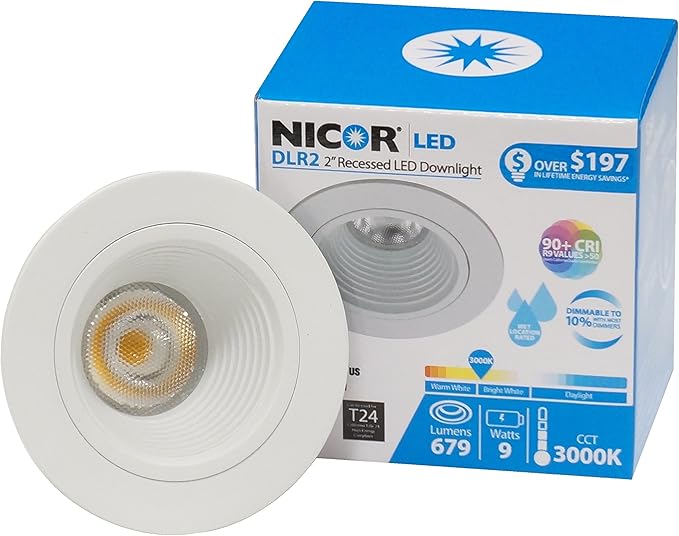 NICOR Lighting 2 inch LED Retrofit Downlight with Baffle Trim in White, 3000K (DLR2-10-120-3K-WH-BF)