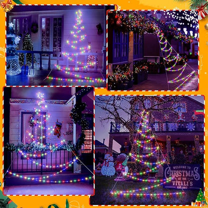 Ollny Outdoor Lighted Christmas Decorations 13FT Tall, IP67 Waterproof Outdoor Christmas Lights with 3 Timers and 8 Lighting Modes, Xmas Decor Light for House Yard Window Wall Lights (Multicolored)