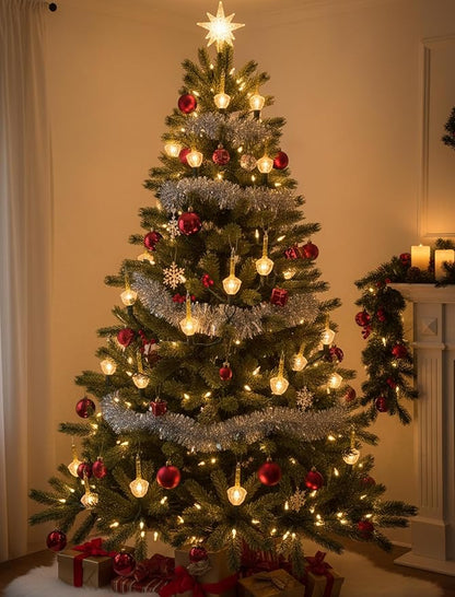 Oviejo Gold Bubble Lights for Christmas Tree, 8.8Ft Christmas Bubble Lights10 Gold Glitter Clear Bubble Lights(1 Spare), C7/E12 Base, Outdoor for Holiday Party Christmas Tree Decorations