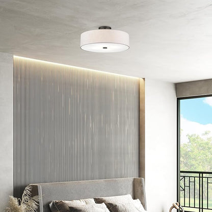 Livex Lighting 52136-92 Meridian Collection 4-Light Transitional Ceiling Mount Fixture with Oatmeal Color Fabric Hardback Shade, English Bronze