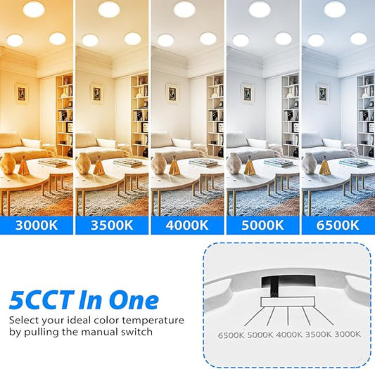 Peasur 7 inch LED Ceiling Light, 3000K/3500K/4000K/5000K/6500K Adjustable Flush Mount Light Fixture,1500LM 15W Thin White Round Lamp for Hallway Kitchen Bathroom Bedroom, 2Pack