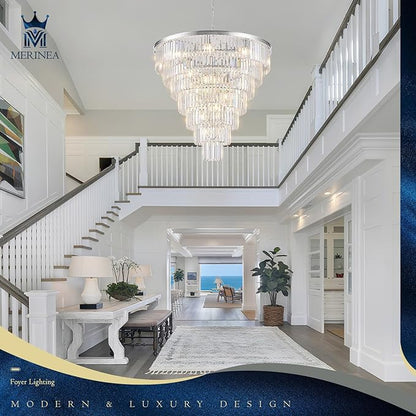 Chrome Crystal Chandelier Large 36" Modern Round Staircase Chandeliers 22 Lights 7-Tier Luxury K9 Crystal Ceiling Pendant Light Fixture for Tall Ceiling Living Room Foyer