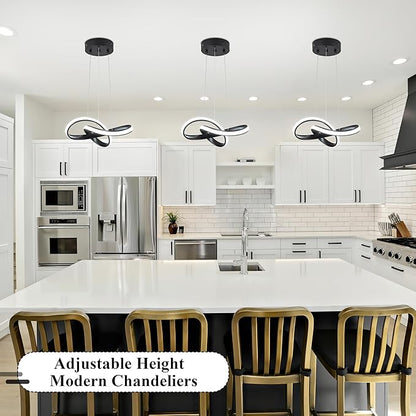LED Chandelier Modern Pendant Light Fixture Simple Irregular Streamline Ring Light Black with 4500K and 59in Height Adjustable Hanging Lamp for Kitchen Island Hallway Foyer Closet Corridor