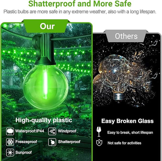 LAMPHOME 4Pack Green St. Patrick's Day LED Outdoor String Lights, 26Ft Patio Lights with 12+1 Edison Shatterproof Bulbs(1 Spare), Irish Theme Connectable Lights for Backyard Porch Party Outside Decor