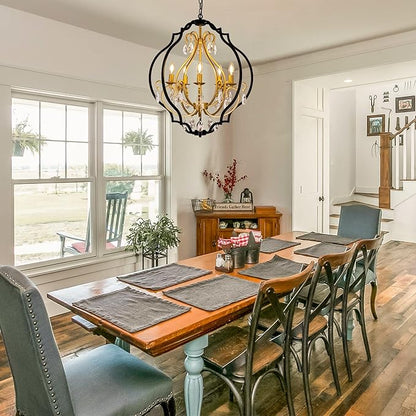 TOCHIC 27" Black and Gold Chandeliers for Dining Room 5 Lights Crystal Chandelier Light Fixture for Bedroom Vintage Orb Chandeliers for Living Room, Kitchen, Hallway