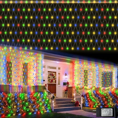 Christmas Net Lights, 610 LED Large Outdoor Net Mesh Lights 34.5X 5ft, 8 Modes Waterproof Twinkle String Lights Connectable for Bushes Christmas Yard Decor, Colorful