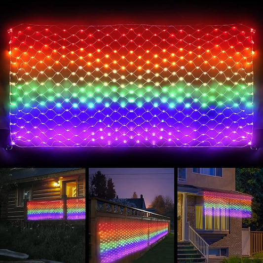 Leisure world Rainbow Pride Flag Lights 384 LEDs – 6.6ft x 3.3ft Waterproof Net Light with 8 Modes for Yard, Garden, Pride Month & Party Decor