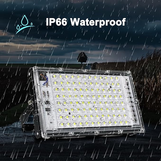 LED Flood Lights, 4 Pack 100W Outdoor Floodlights with Plug, 10000 Lumens 6500K Super Bright Plug in Flood Light, IP66 Waterproof Exterior Security Lights for Garden, Yard, Garage, Porch, Playground