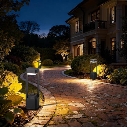 Outdoor Path Lighting Fixture 23.62In Outdoor Landscape Pathway Light Black Aluminum Modern Lawn Floor Light With 3000K LED Bollard Lighting Outside Housing Waterproof Post Lantern For Patio Entrance