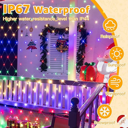 Ollny Net Lights Outdoor Mesh Light 10x7ft, 210LED Connectable Christmas Net Lights with 8 Modes, IP67 Waterproof Bush Light for Tree Wall Ceiling Outside Decorations, Multicolor