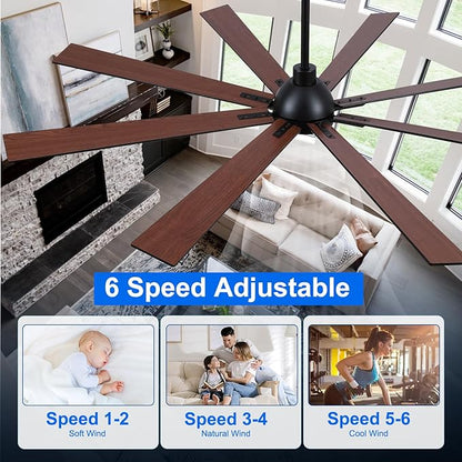 72 Inch Ceiling Fans with Lights and Remote, Black Large Ceiling Fan for Bedroom Living Room Indoor/Outdoor, Quiet 6 Speed Reversible DC Motor, 3CCT, Downrod, Dual Color 8 Blades, ETL Listed