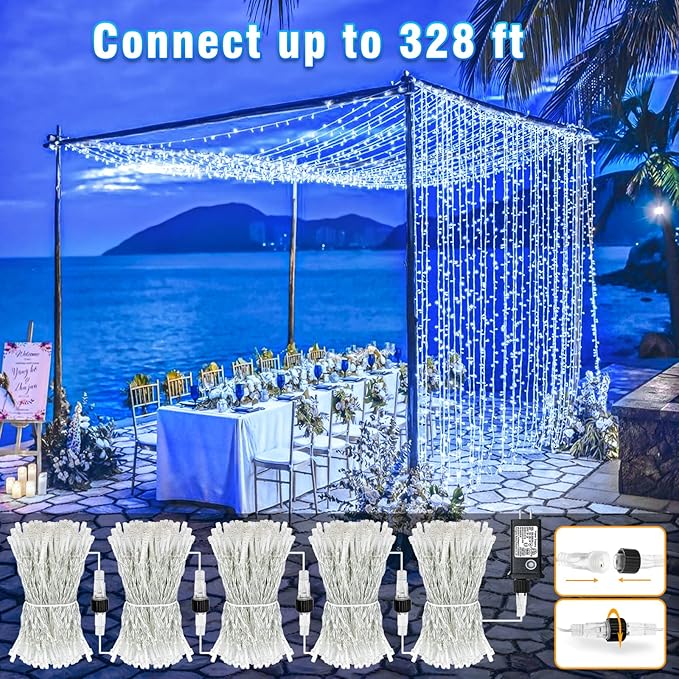 165FT 500 LED Outdoor String Lights, Plug in Christmas Lights Indoor Waterproof, 8 Modes Twinkle Fairy Lights Clear Wire for Outside Bedroom House Patio Xmas Tree Party Decorations, Blue