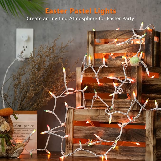 ODEETRONIC Easter String Lights, 33ft 150 Count Easter Pastel Lights, 120V UL Certified Incandescent Pastel Mini Fairy Light, Connectable Outdoor String Light White Wire for Party Patio Home Decor