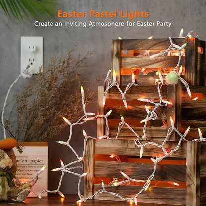 ODEETRONIC Easter String Lights, 33ft 150 Count Easter Pastel Lights, 120V UL Certified Incandescent Pastel Mini Fairy Light, Connectable Outdoor String Light White Wire for Party Patio Home Decor