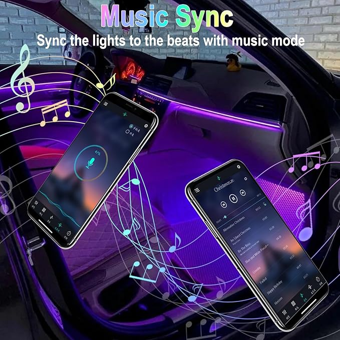 BFXM Car Interior Lights, Car Accessories Interior, 12V LED Strip Lights with Cigarette Lighter Adapter, Ambient Lighting Car, App & Remote Control Music Sync Color Change Lights for Truck Car Decor